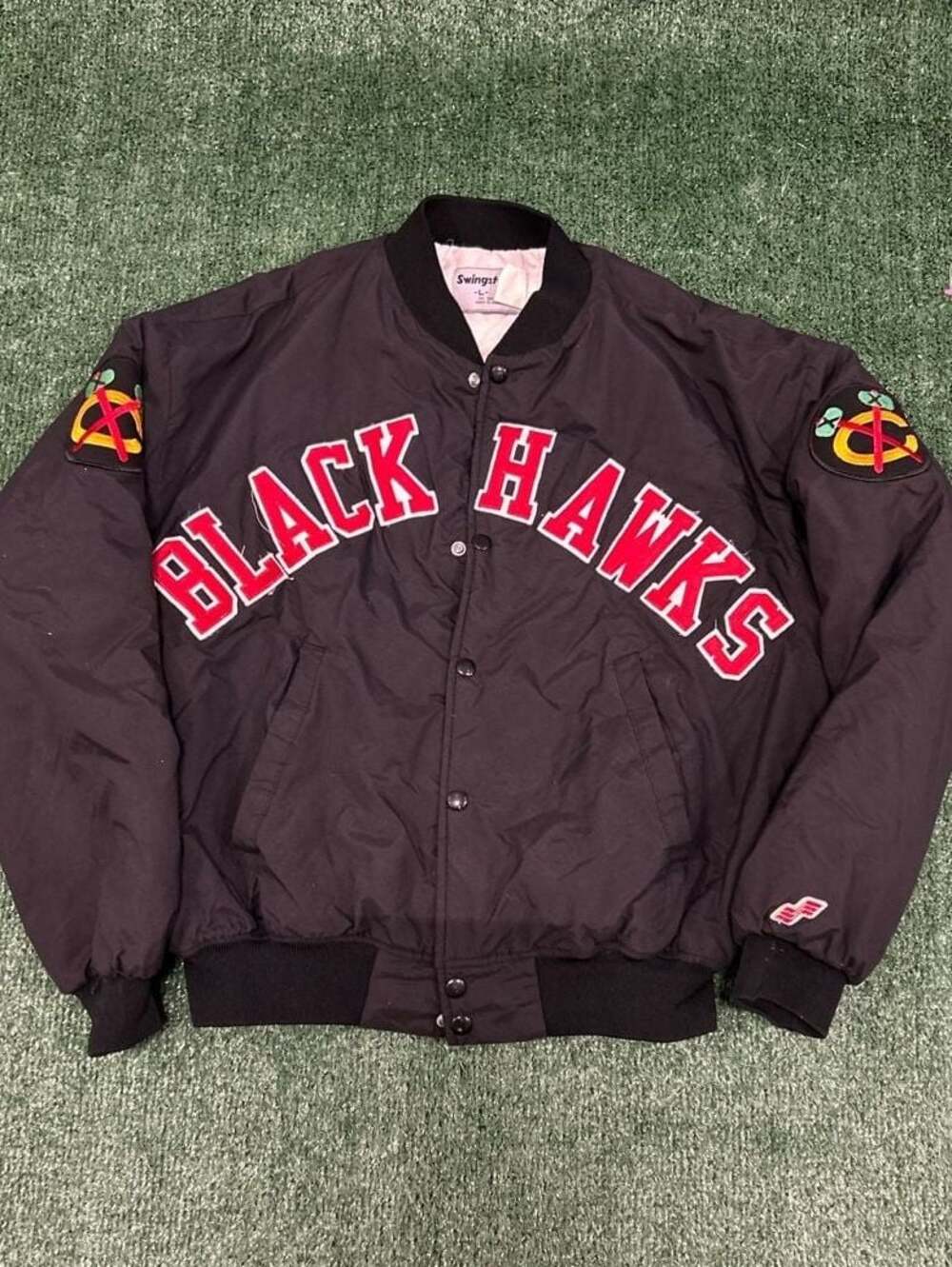 Vintage Chicago Blackhawks Swingster Quilted Satin Bomber Jacket Made in USA Siz